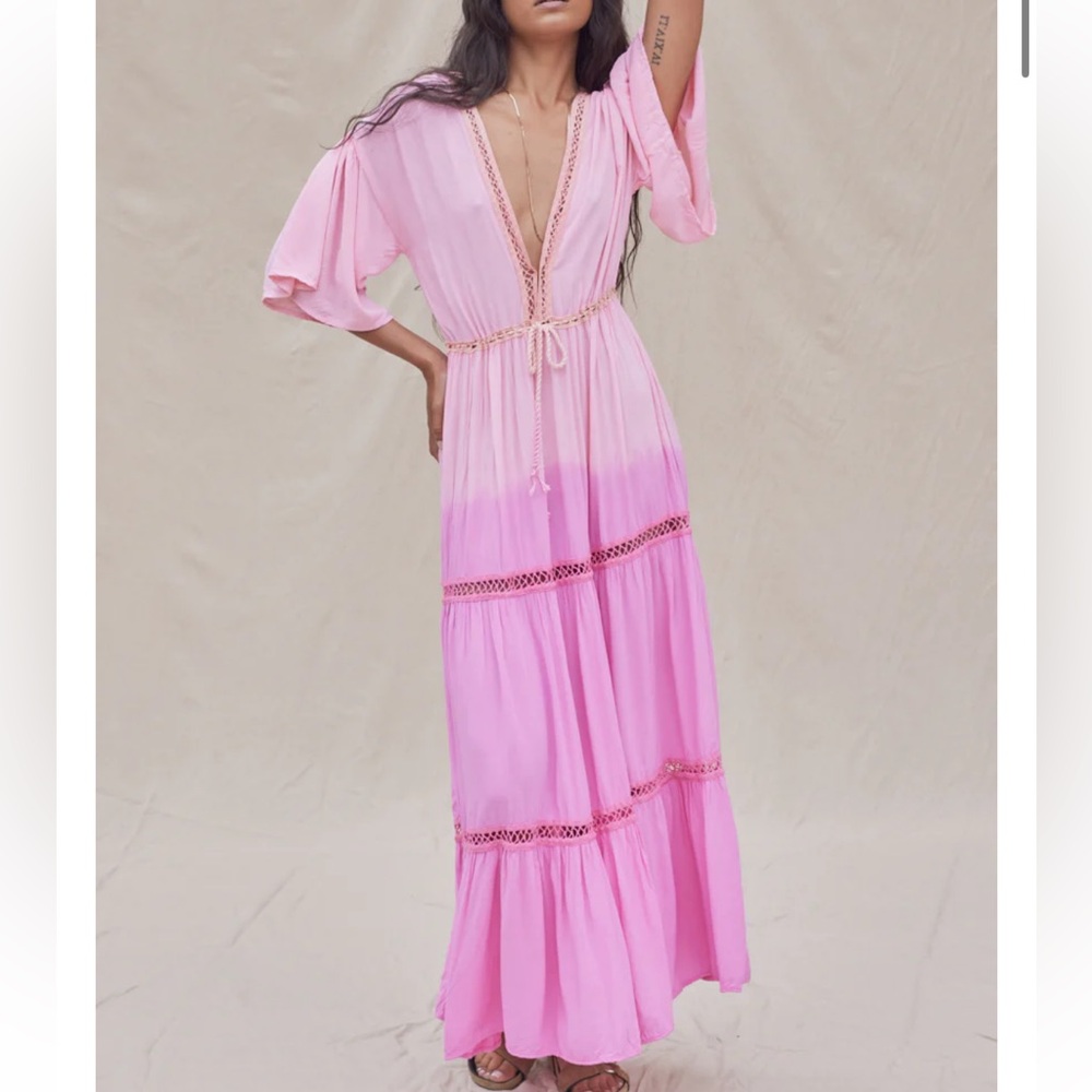 Jen's Pirate Booty Pink Ombre Maxi Dress with Crochet Details